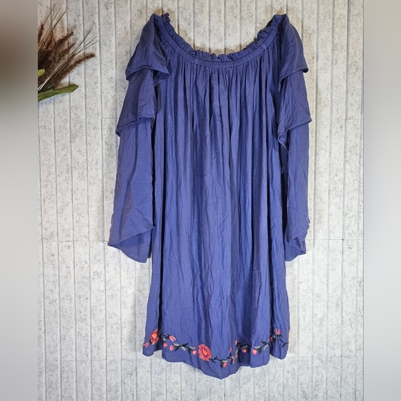 Dizzy Lissy Blue Boho Embroidered Bell Sleeve Dress | Size M - Picture 1 of 3
